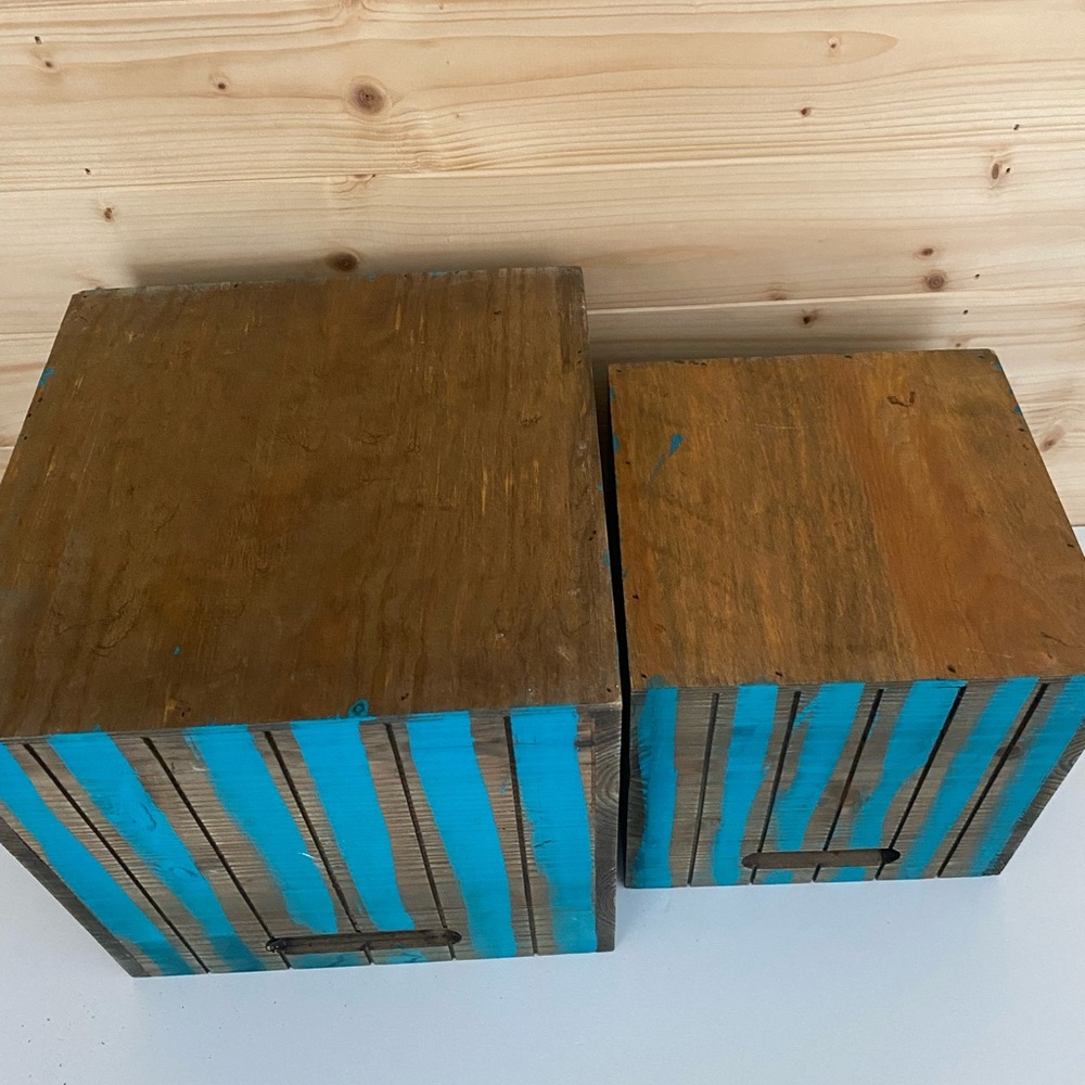 Rustic Farmhouse Wooden Storage Bin Set 2 Piece Built-In Handles Country Cottage - Picture 10 of 11